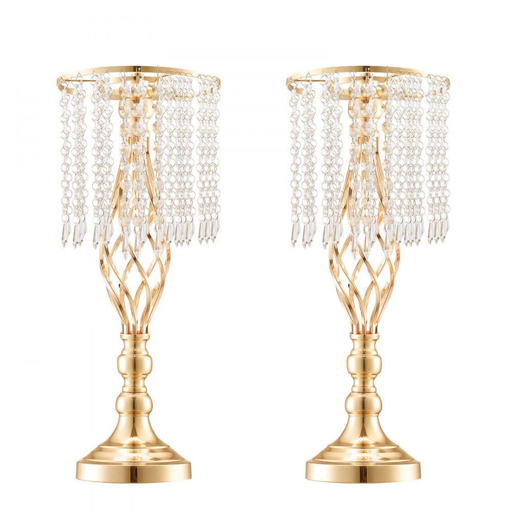 VEVOR 12PCS 49cm/19.3” Tall Crystal Wedding Flower Stand, Metal Wedding Centerpiece Vase, Gold Flower Holders Floral Display Rack for Tables Wedding Dinner Party, Ceremony Birthday Event Decor