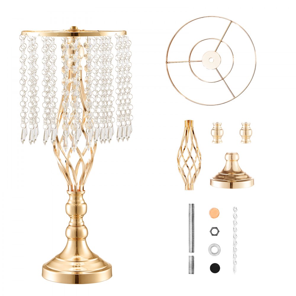 VEVOR 12PCS 49cm/19.3” Tall Crystal Wedding Flower Stand, Metal Wedding Centerpiece Vase, Gold Flower Holders Floral Display Rack for Tables Wedding Dinner Party, Ceremony Birthday Event Decor