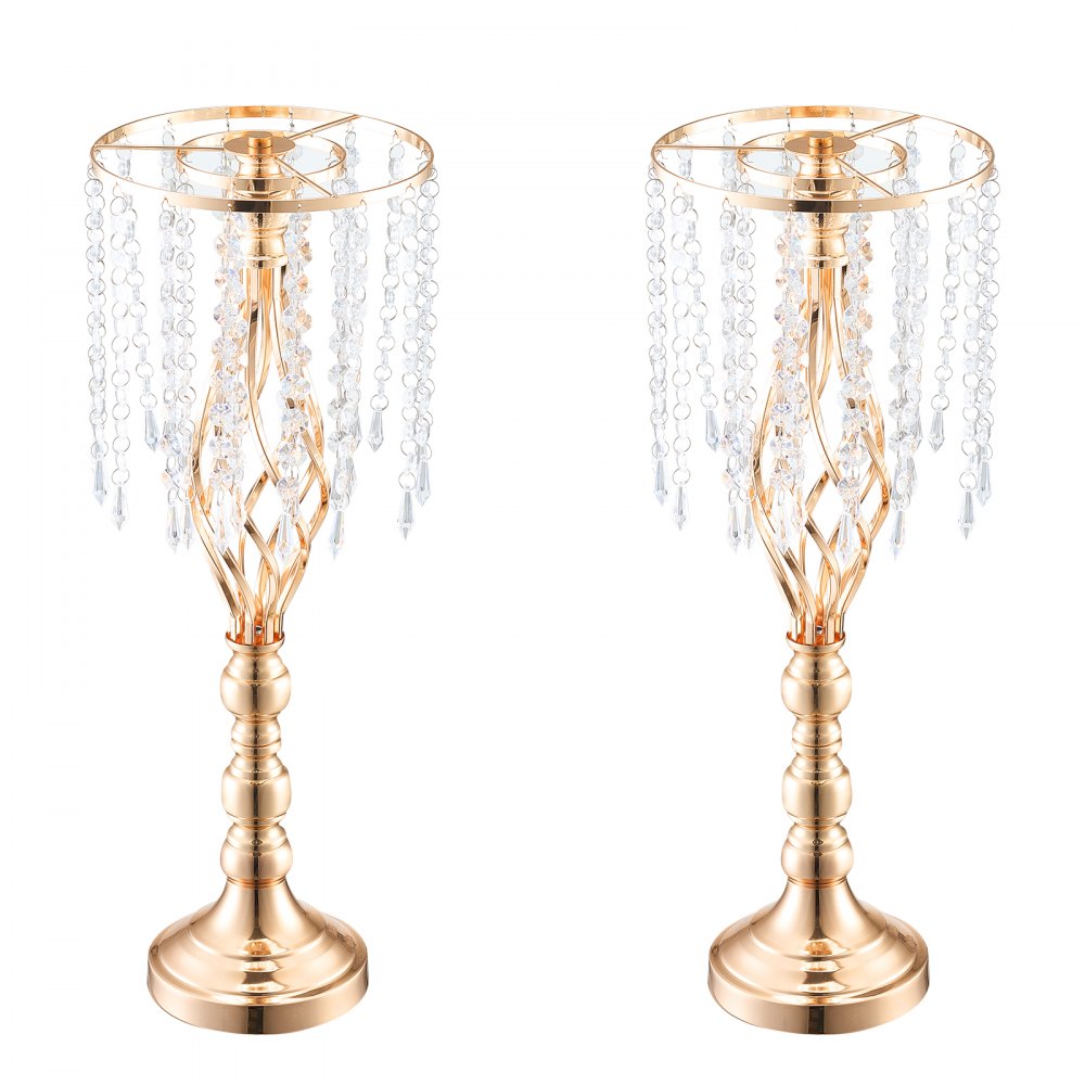 VEVOR 2PCS 55cm/21.65” Tall Crystal Wedding Flower Stand, Metal Wedding Centerpiece Vase, Gold Flower Holders Floral Display Rack for Tables Wedding Dinner Party, Ceremony Birthday Event Decor