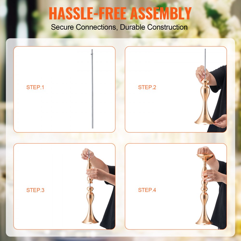 VEVOR 24PCS 50cm/19.7” Tall Wedding Flower Vase, Metal Wedding Centerpiece, Gold Floral Arrangement Stand Display Rack for Tables Wedding Dinner Party, Anniversary Ceremony Birthday Event Decor