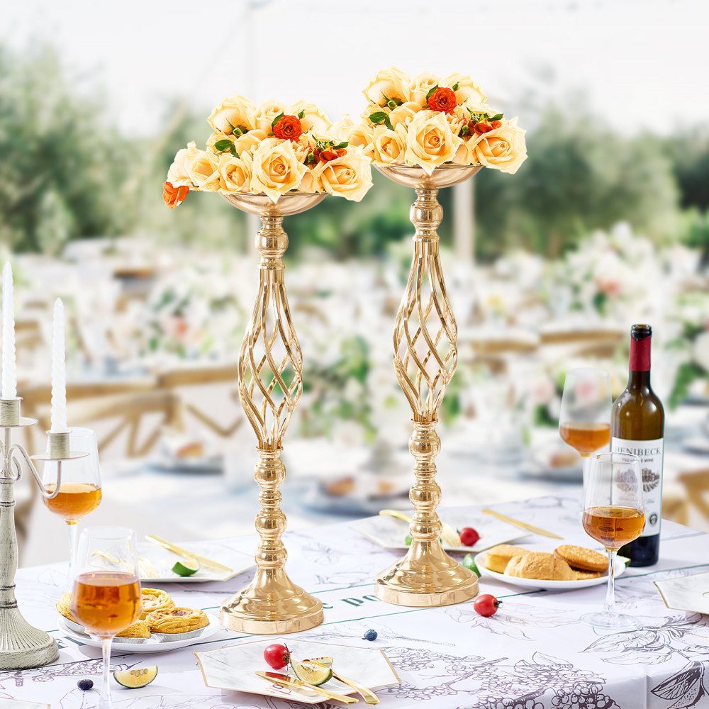 VEVOR 20PCS 58cm/22.83” Tall Wedding Flower Vase, Metal Wedding Centerpiece, Gold Floral Arrangement Stand Display Rack for Tables Wedding Dinner Party, Anniversary Ceremony Birthday Event Decor