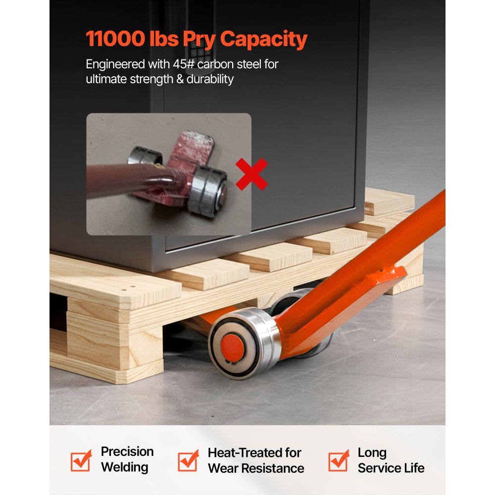 VEVOR Prylever Bar, 11000 lbs Weight Capacity, 67 Inch Carbon Steel Handle Lever Dolly, Pry Lever Bar with Wheels for Large Pallets, Heavy Items, Concrete Blocks, Heavy Duty Equipment Handling