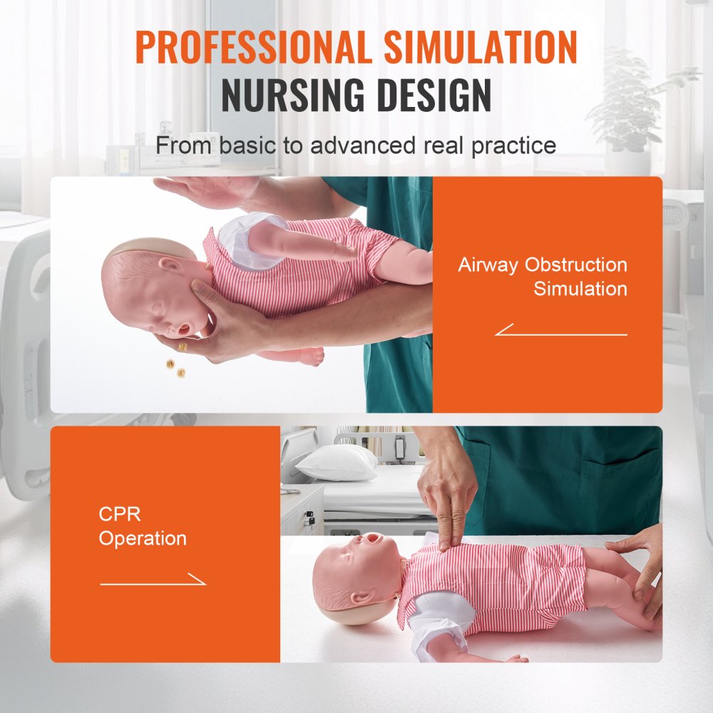 VEVOR Infant CPR Training Manikin, Heimlich Maneuver and Cardiopulmonary Resuscitation (CPR) Practice, Professional Infant Airway Obstruction Training Manikin, Baby Infarction Model for Education
