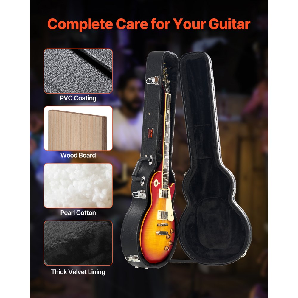 VEVOR Electric Guitar Hard Case, 41.34 in Gourd-Shaped Guitar Hard Case, With Lock Latch Keys Handle, PVC Padding Soft Lining Water-Resistant Hard Shell Guitar Case, for 39 in LES Paul Guitars, Black