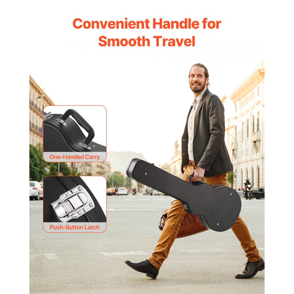 VEVOR Electric Guitar Hard Case, 41.34 in Gourd-Shaped Guitar Hard Case, With Lock Latch Keys Handle, PVC Padding Soft Lining Water-Resistant Hard Shell Guitar Case, for 39 in LES Paul Guitars, Black