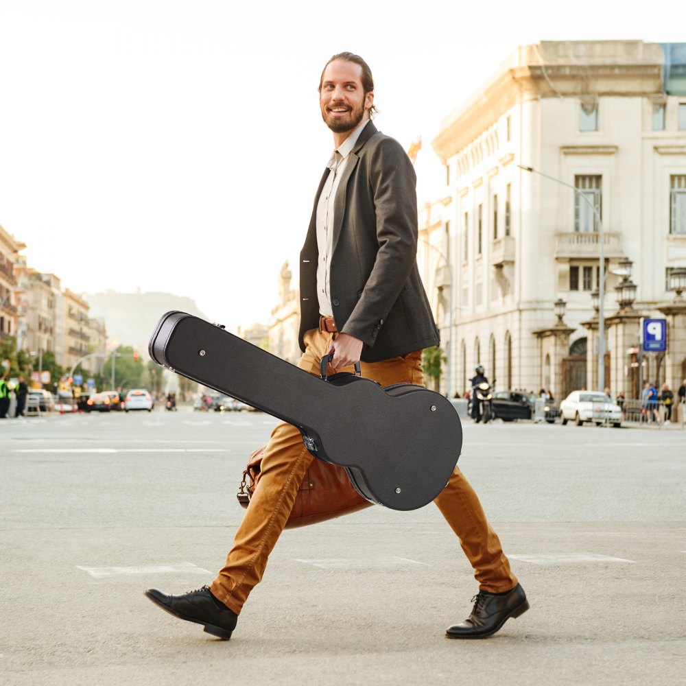 VEVOR Electric Guitar Hard Case, 41.34 in Gourd-Shaped Guitar Hard Case, With Lock Latch Keys Handle, PVC Padding Soft Lining Water-Resistant Hard Shell Guitar Case, for 39 in LES Paul Guitars, Black