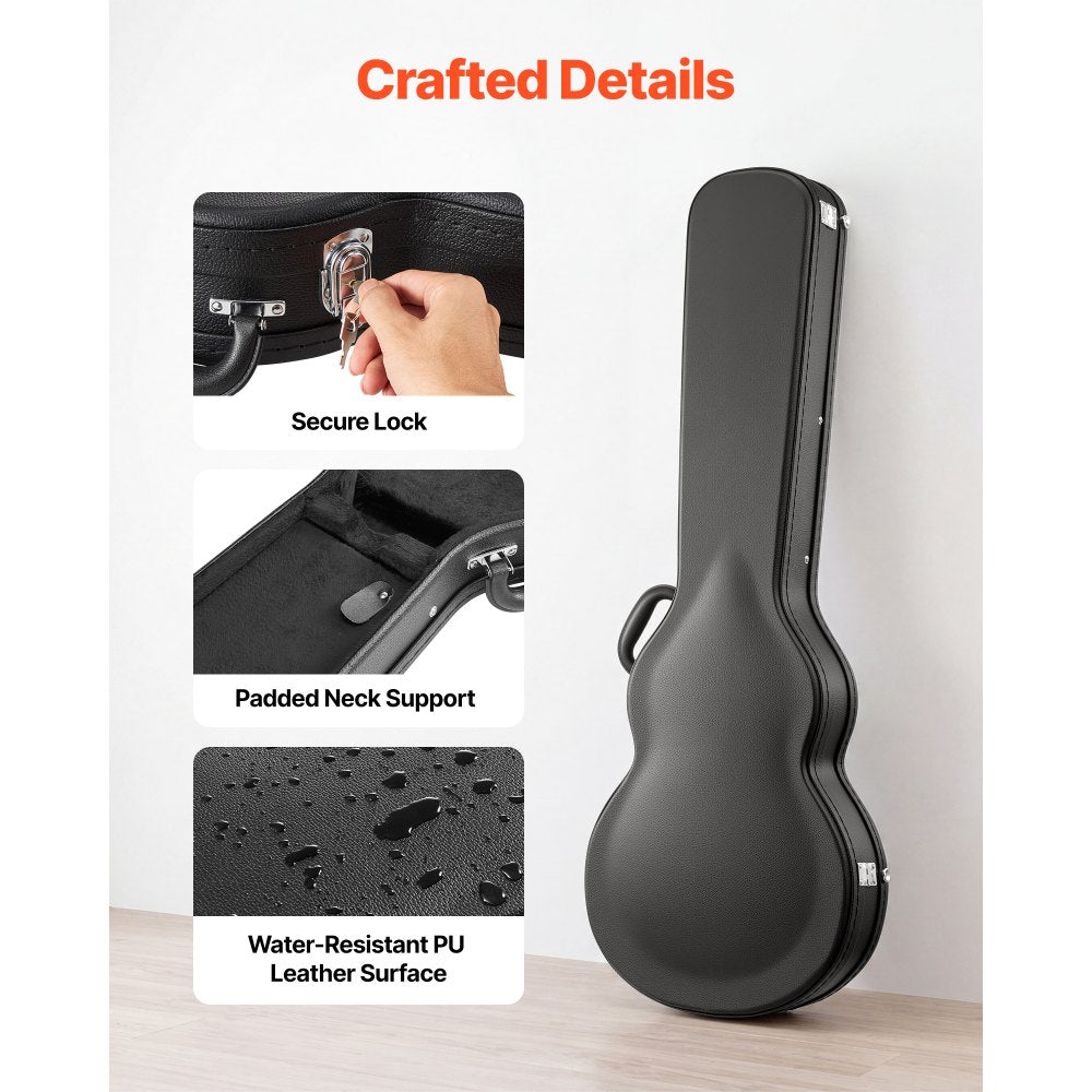 VEVOR Electric Guitar Hard Case, 42.2 Inch, Wooden Hard-Shell Protective Carrying Case with Lock Latch, Sponge Lining, Keys, Accessory Compartment, Water-Resistant, for 39 Inch Les Paul Guitars, Black