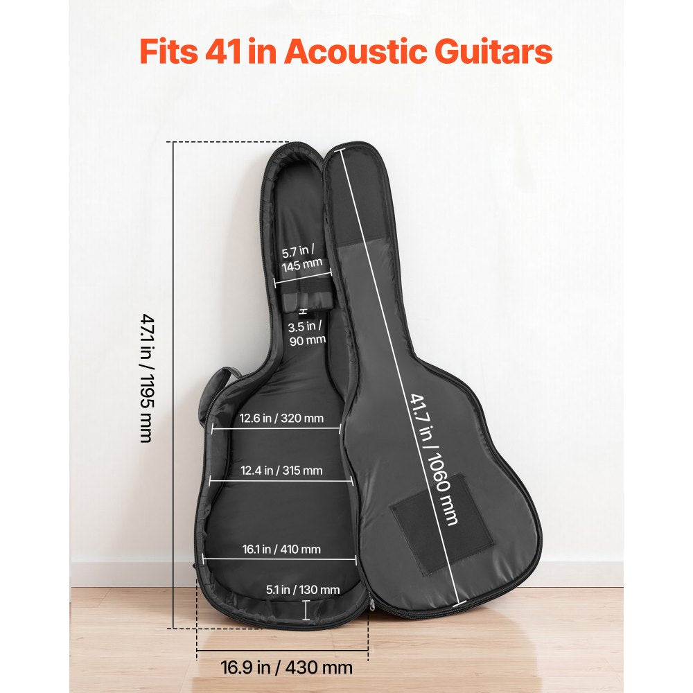 VEVOR Acoustic Guitar Hard Case, 47.1 Inch, Hard-Shell Protective Travel Carrying Case with Accessory Compartment, Foam Padding, Portable Handle, Shoulder Straps, for 41 Inch Acoustic Guitars, Black
