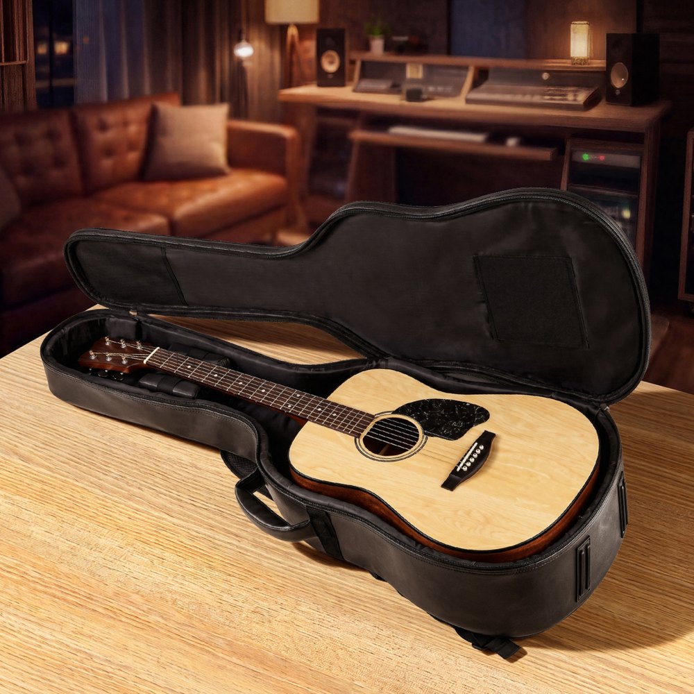 VEVOR Acoustic Guitar Hard Case, 47.1 Inch, Hard-Shell Protective Travel Carrying Case with Accessory Compartment, Foam Padding, Portable Handle, Shoulder Straps, for 41 Inch Acoustic Guitars, Black
