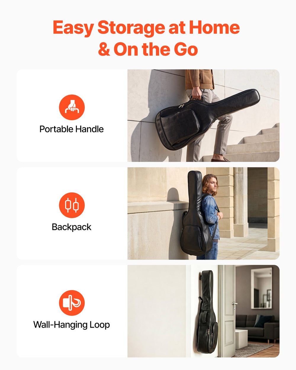 VEVOR Acoustic Guitar Hard Case, 47.1 Inch, Hard-Shell Protective Travel Carrying Case with Accessory Compartment, Foam Padding, Portable Handle, Shoulder Straps, for 41 Inch Acoustic Guitars, Black