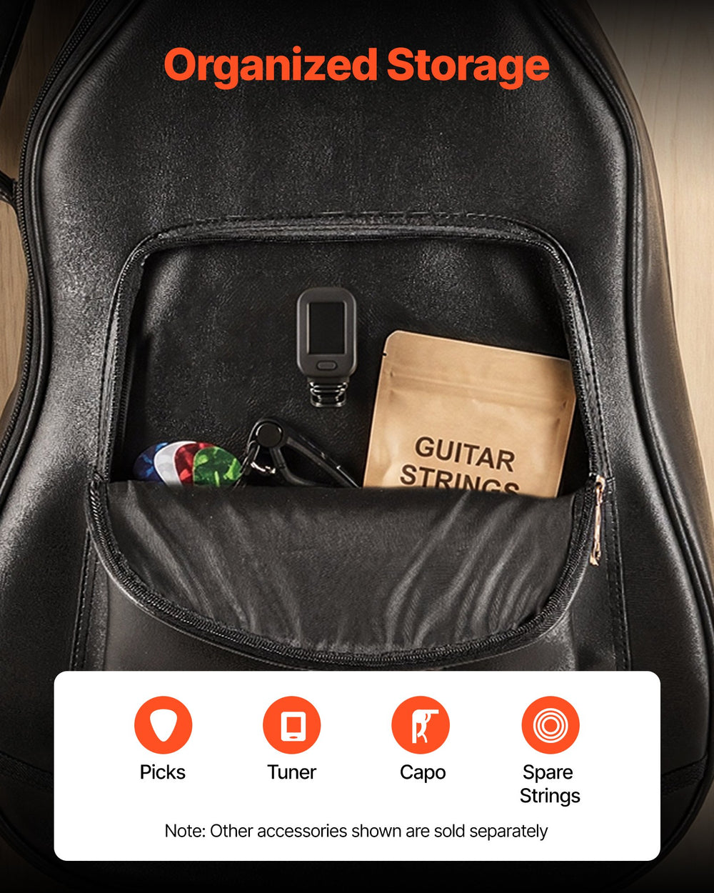 VEVOR Acoustic Guitar Hard Case, 47.1 Inch, Hard-Shell Protective Travel Carrying Case with Accessory Compartment, Foam Padding, Portable Handle, Shoulder Straps, for 41 Inch Acoustic Guitars, Black