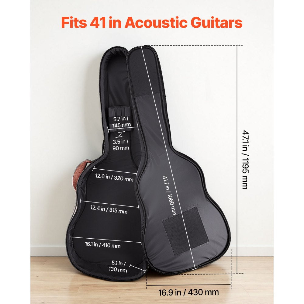 VEVOR Acoustic Guitar Hard Case, 47.1 Inch, Hard-Shell Protective Travel Carrying Case with Accessory Compartment, Foam Padding, Portable Handle, Shoulder Straps, for 41 Inch Acoustic Guitars, Brown