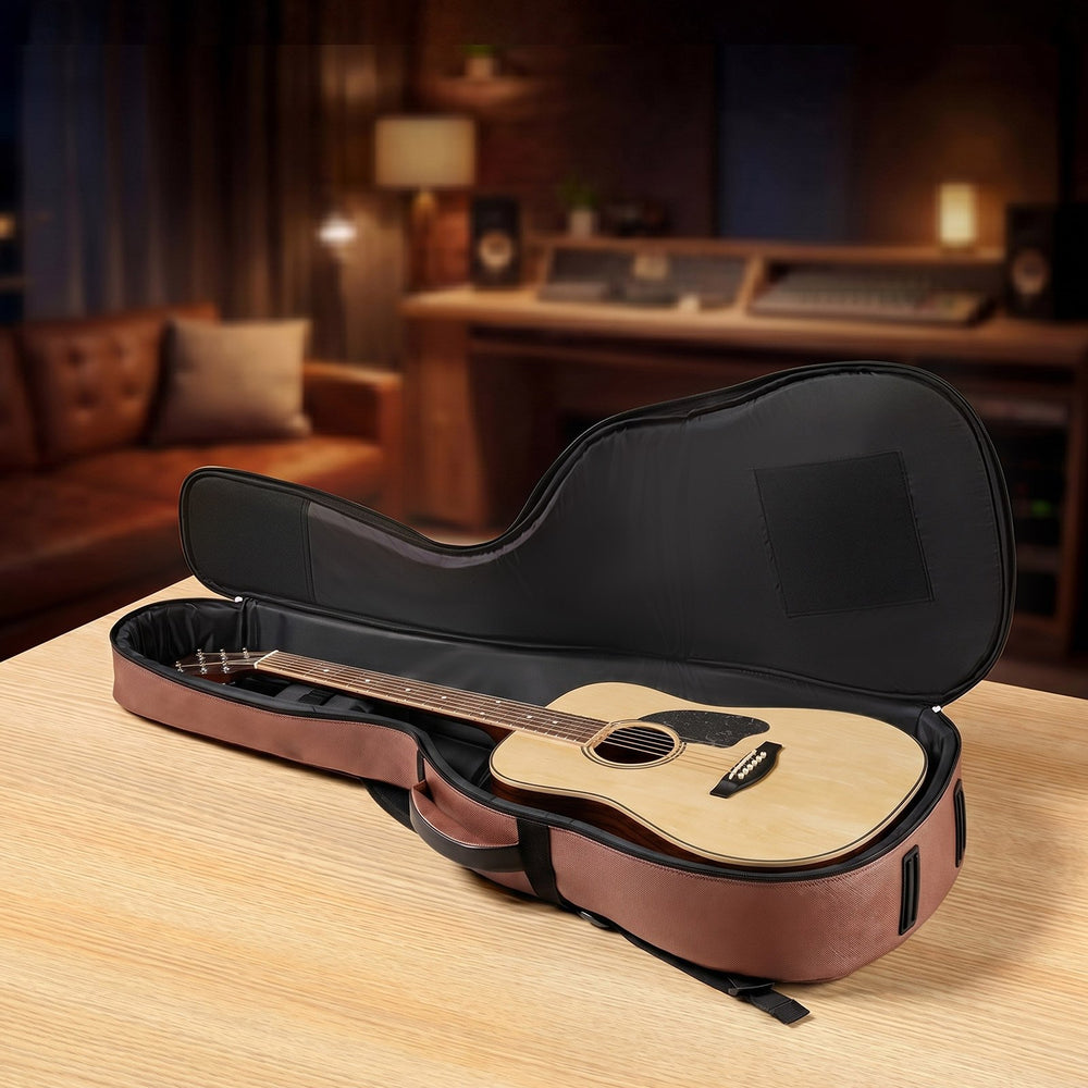 VEVOR Acoustic Guitar Hard Case, 47.1 Inch, Hard-Shell Protective Travel Carrying Case with Accessory Compartment, Foam Padding, Portable Handle, Shoulder Straps, for 41 Inch Acoustic Guitars, Brown