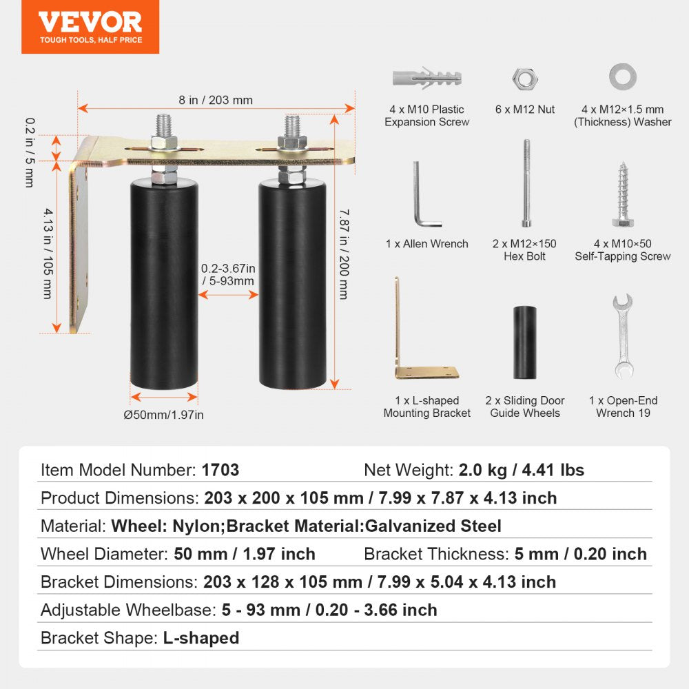 VEVOR Sliding Gate Kit, 6” Rolling Gate Hardware Kit with L-Bracket, Universal Adjustable Sliding Gate Rollers, Heavy Duty Sliding Gate Guide Roller for Sliding Gates and Rolling Door,Black