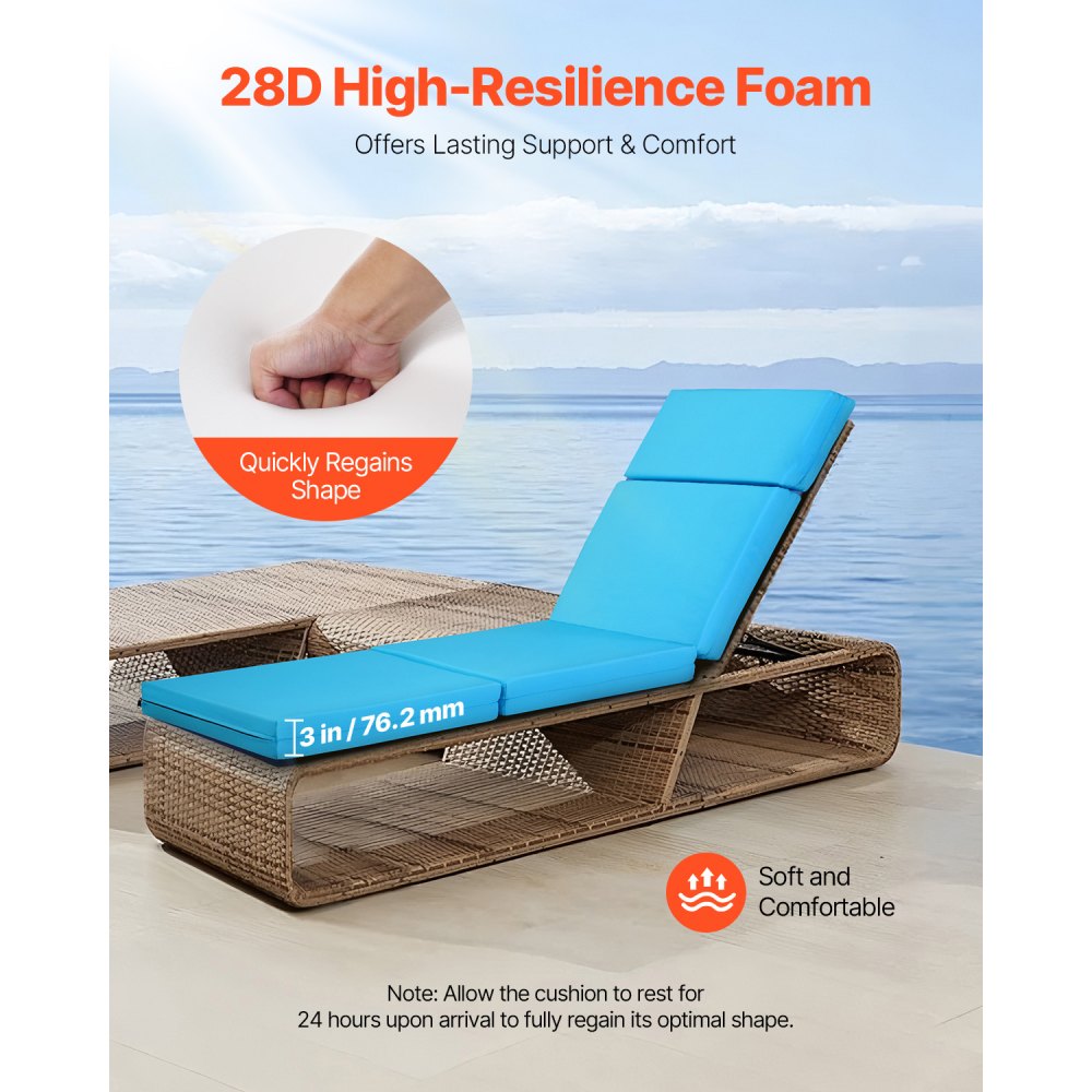 VEVOR Chaise Lounge Cushion, 72 x 21 x 4 in, Set of 2 Outdoor Lounge Chair Cushions, Waterproof & Fade-Resistant, Sun Lounger Cushions with Ties, Thick Patio Lounger Pads for Pool Deck, Teal Color