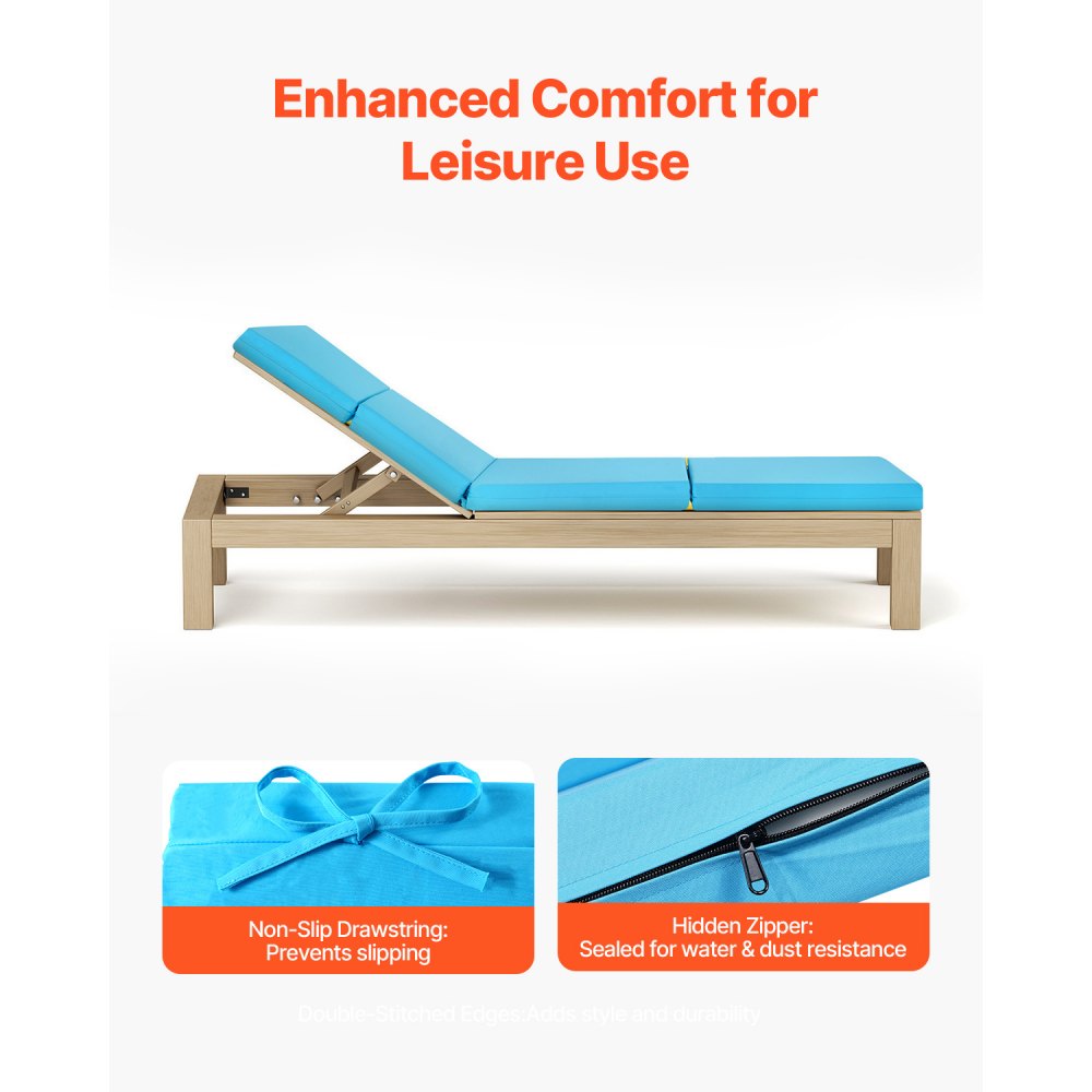 VEVOR Chaise Lounge Cushion, 72 x 21 x 4 in, Set of 2 Outdoor Lounge Chair Cushions, Waterproof & Fade-Resistant, Sun Lounger Cushions with Ties, Thick Patio Lounger Pads for Pool Deck, Teal Color