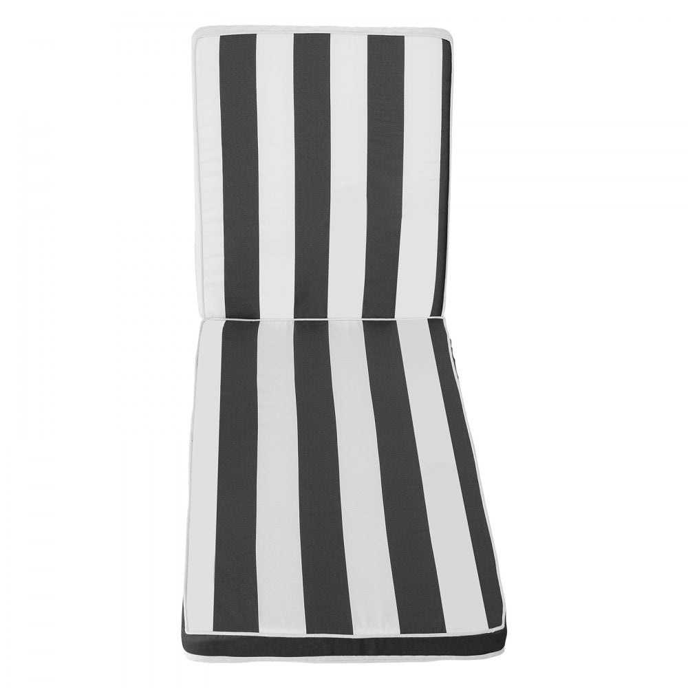 VEVOR Chaise Lounge Cushion, 74 x 22 x 3 in, Set of 2 Outdoor Lounge Chair Cushions, Waterproof & Fade-Resistant Sun Lounger Cushions with Ties, Patio Lounger Pads for Pool Deck, Black & White Stripes