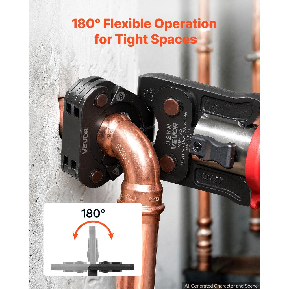 VEVOR 7PCS VUS Pressing Kit with 4 Press Jaws, 2 Press Rings & 1 Actuator, Fits 1/2" to 2" Copper Pipes, Compatible with ProPress, Work with 32KN Standard & Extended Press Tools for 180°  Operation