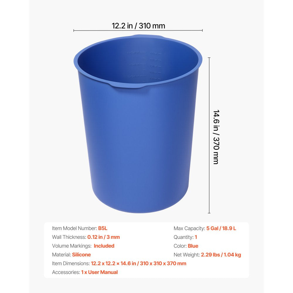 VEVOR 5 Gallon Bucket Liner for Concrete Mix, Reusable Silicone Mortar Bucket Liner for Thinset Paint Concrete Epoxy Mixing, Heavy-duty Grout Mixer Insert Tool with Graduated Measurements, Blue