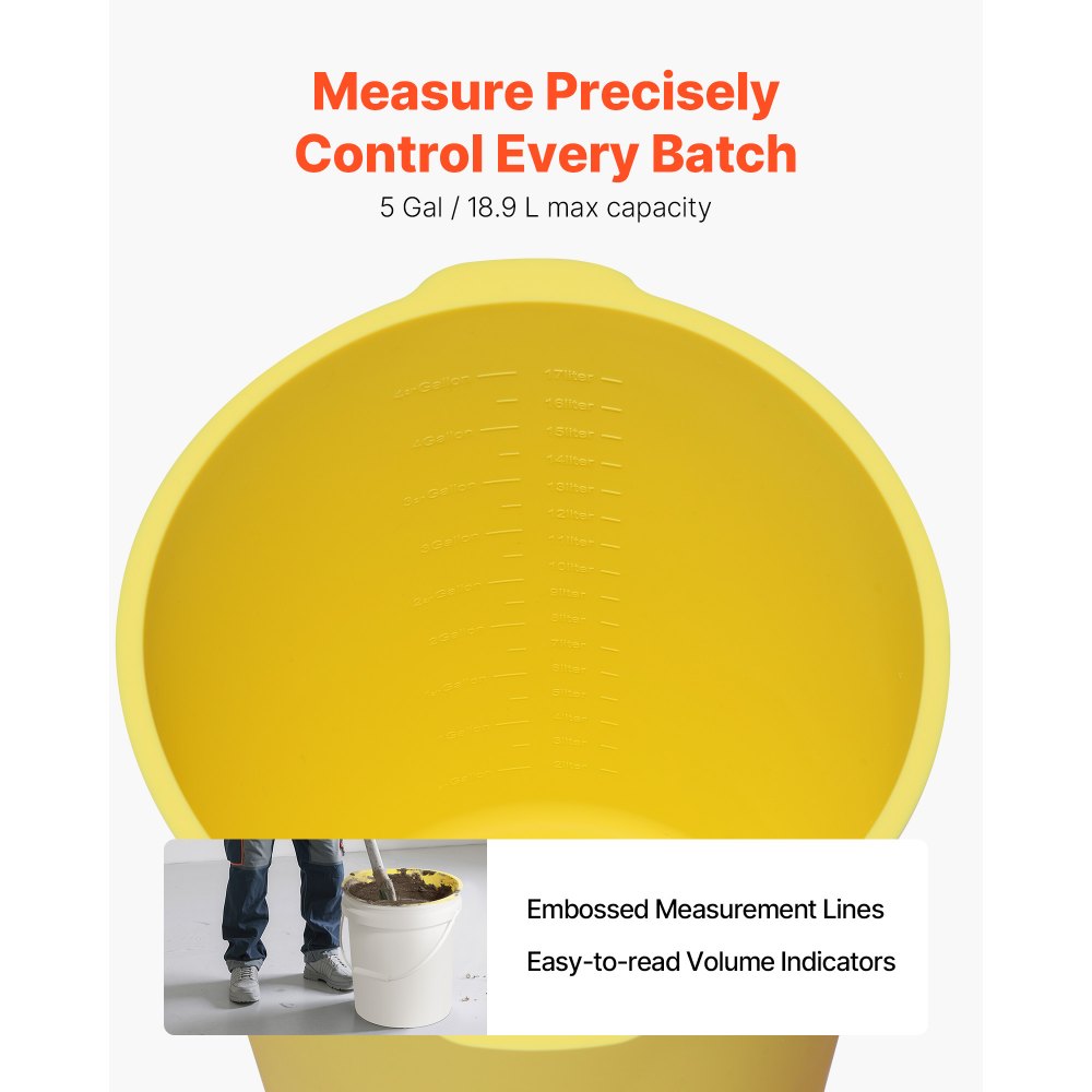 VEVOR 2 Pcs 5 Gallon Bucket Liner for Concrete Mix, Reusable Silicone Mortar Bucket Liner for Thinset Paint Concrete Epoxy Mixing, Heavy-duty Grout Mixer Insert with Measurements, Blue & Yellow