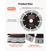 VEVOR Diamond Blades 5 inch, 5-Pack Wall Chaser Saw Blade Cutting Blade, 0.79 in Arbor, High-Hardness Diamond Segments, 65Mn Steel Core, Dry Wet Cutting, Clean Edges for Concrete Brick Stone Cement
