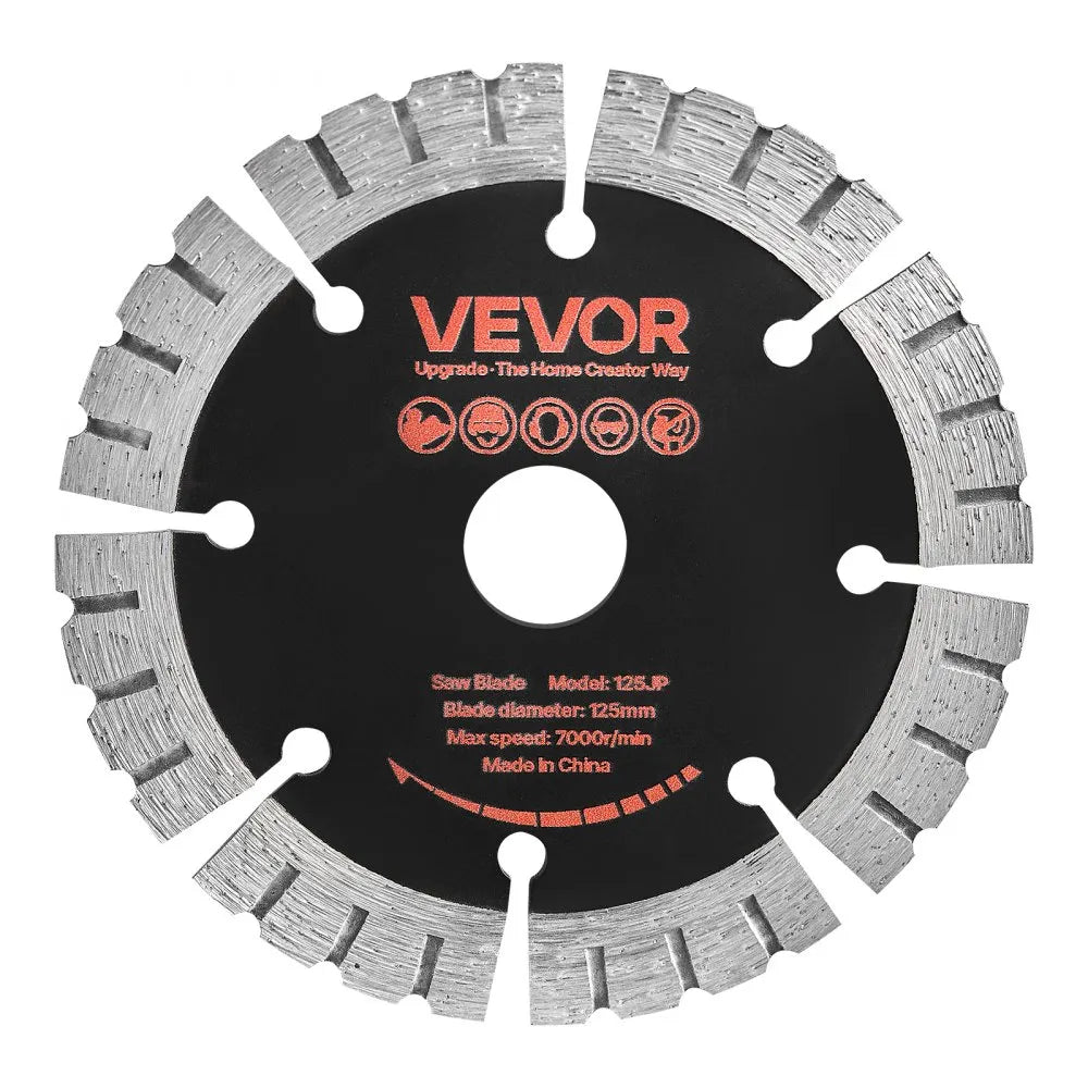 VEVOR Diamond Blades 5 inch, 5-Pack Wall Chaser Saw Blade Cutting Blade, 0.79 in Arbor, High-Hardness Diamond Segments, 65Mn Steel Core, Dry Wet Cutting, Clean Edges for Concrete Brick Stone Cement
