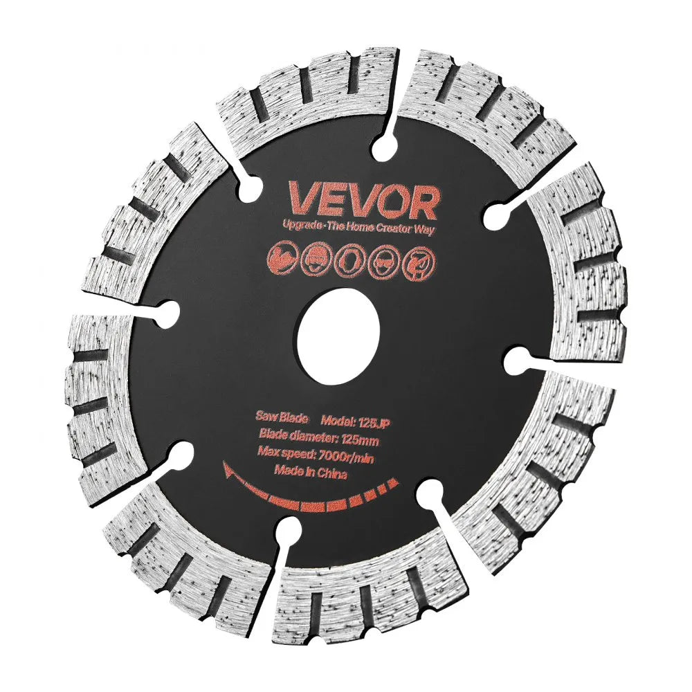 VEVOR Diamond Blades 5 inch, 5-Pack Wall Chaser Saw Blade Cutting Blade, 0.79 in Arbor, High-Hardness Diamond Segments, 65Mn Steel Core, Dry Wet Cutting, Clean Edges for Concrete Brick Stone Cement