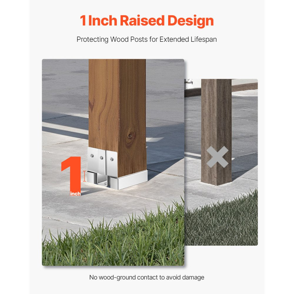 VEVOR 4x4 Post Base 10 Pcs, Inner Size 3.53x3.56inch/89.6x90.5mm Concrete Post Anchor, Heavy-Duty Zinc-Plated Carbon Steel Posts Brackets with 1 Inch Standoff Elevation, for Concrete Pergolas Patios