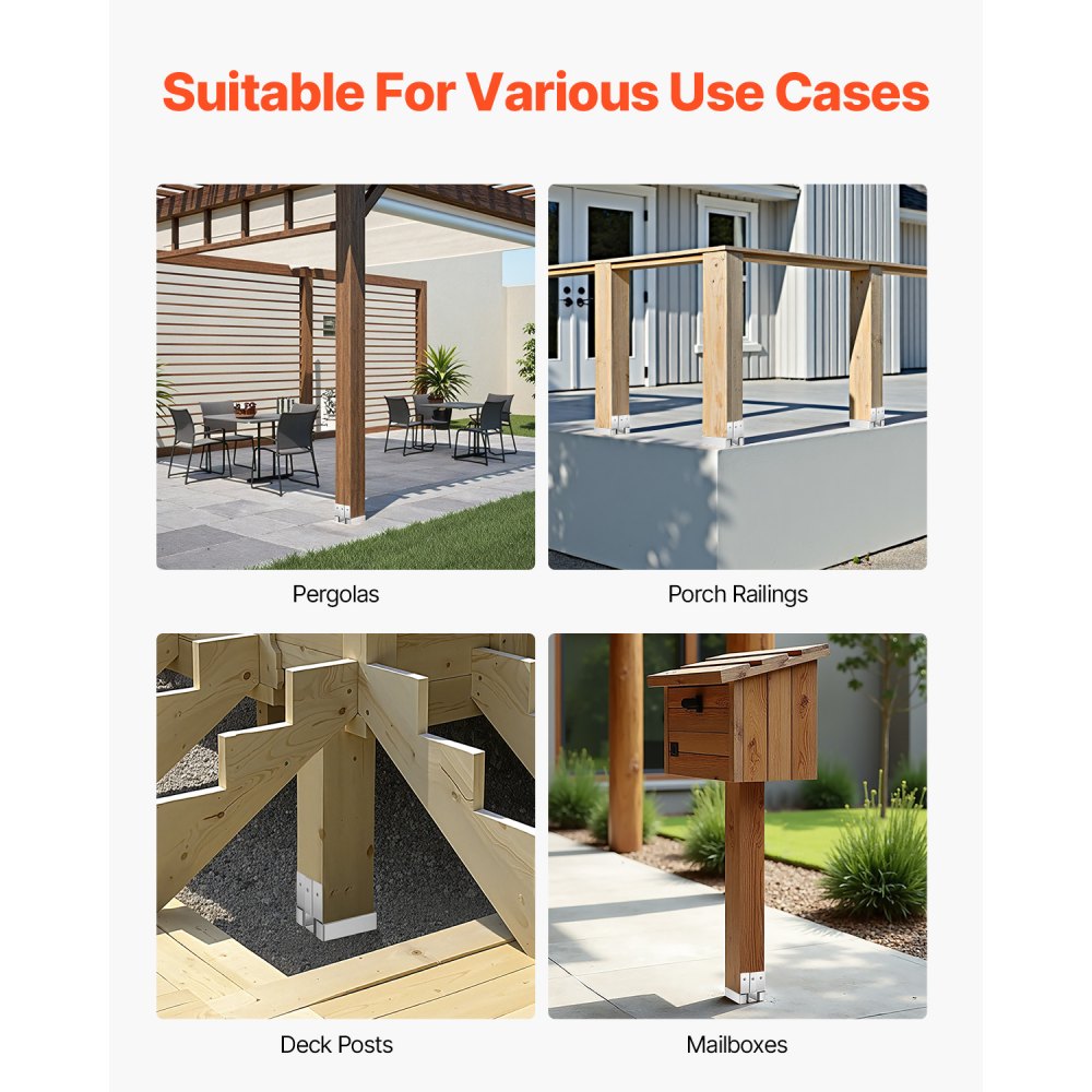 VEVOR 4x4 Post Base 10 Pcs, Inner Size 3.53x3.56inch/89.6x90.5mm Concrete Post Anchor, Heavy-Duty Zinc-Plated Carbon Steel Posts Brackets with 1 Inch Standoff Elevation, for Concrete Pergolas Patios