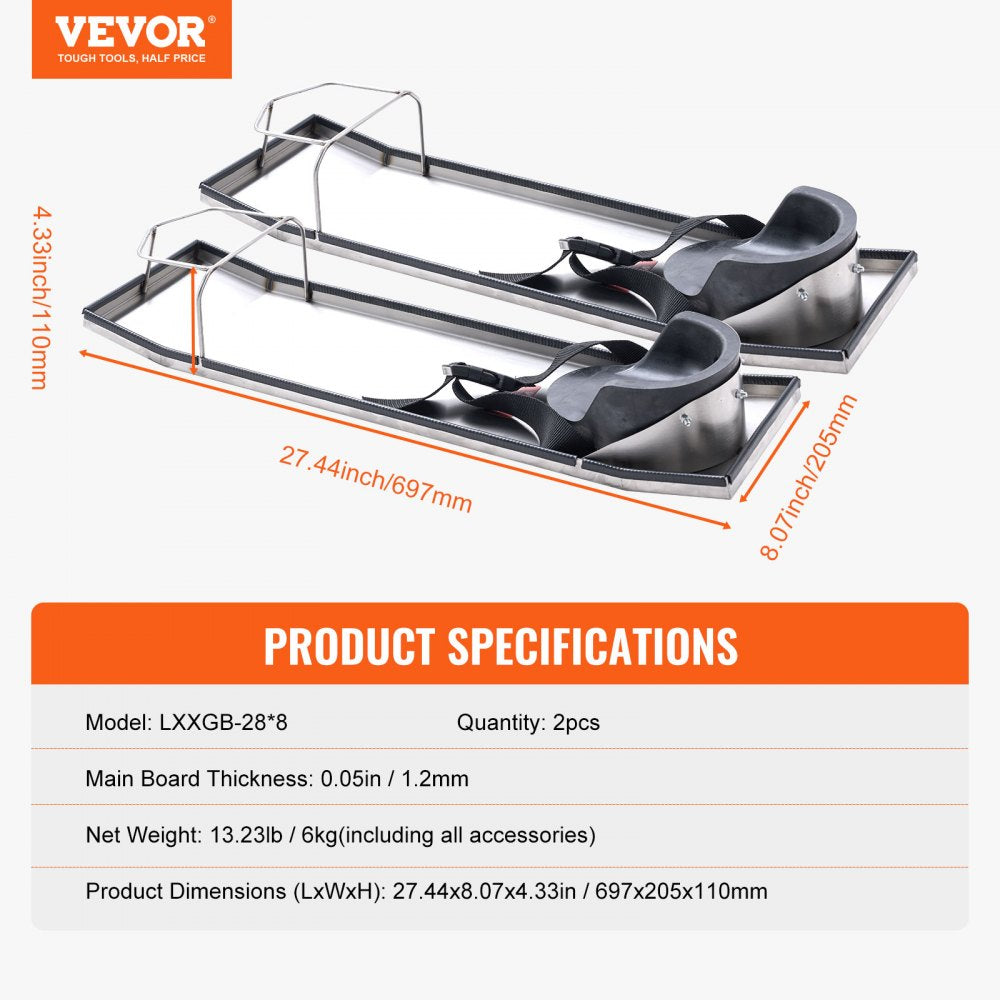 VEVOR Concrete Knee Boards Stainless Steel, 28'' x 8'' Concrete Sliders, Knee Boards For Concrete, Concrete Knee Pads Moving Sliders, with Knee Pads & Board Straps for Cement and Concrete Finishing