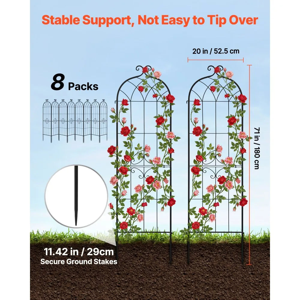 VEVOR Garden Trellis, 71 x 20 inch Rose Trellis, 8 Packs Garden Flower Rose Trellises with Powder-Coated Finish & Convenient Locking Design, Plant Support Trellises for Flowers, Vegetables, Roses