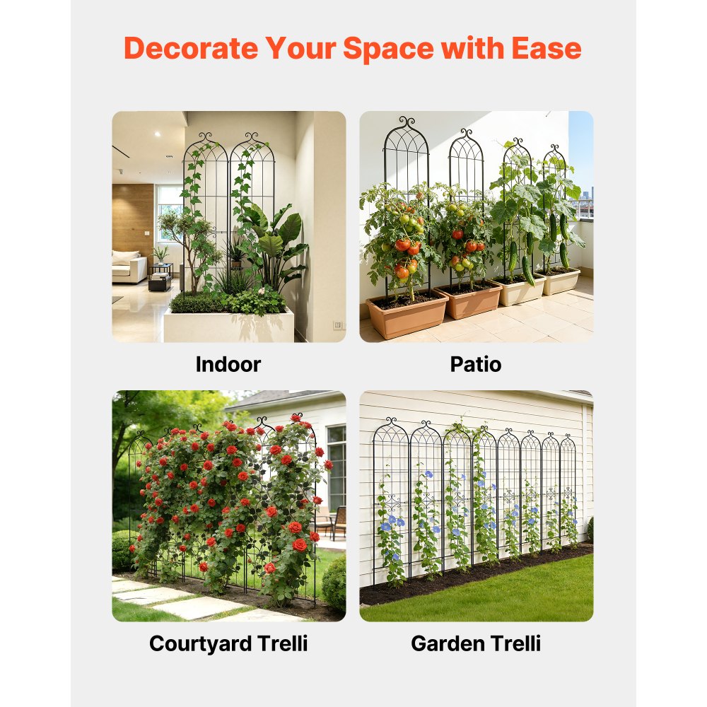 VEVOR Garden Trellis, 87 x 20 inch Rose Trellis, 2 Packs Garden Flower Rose Trellises with Powder-Coated Finish & Convenient Locking Design, Plant Support Trellises for Flowers, Vegetables, Roses
