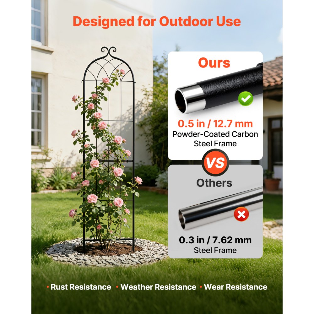 VEVOR Garden Trellis, 87 x 20 inch Rose Trellis, 6 Packs Garden Flower Rose Trellises with Powder-Coated Finish & Convenient Locking Design, Plant Support Trellises for Flowers, Vegetables, Roses