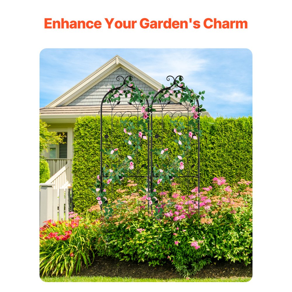 VEVOR Garden Trellis for Climbing Plants, 60 x 15 in, 2 Packs Rustproof Metal Garden Flower Trellis, Outdoor Climbing Rose Trellis Cucumbers Support, Decorative Clematis Trellis for Courtyards Lawns