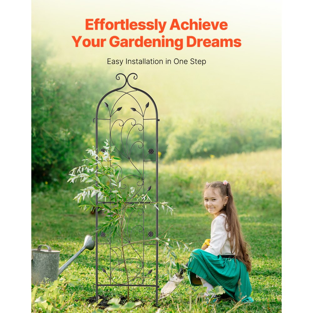 VEVOR Garden Trellis for Climbing Plants, 60 x 15 in, 2 Packs Rustproof Metal Garden Flower Trellis, Outdoor Climbing Rose Trellis Cucumbers Support, Decorative Clematis Trellis for Courtyards Lawns