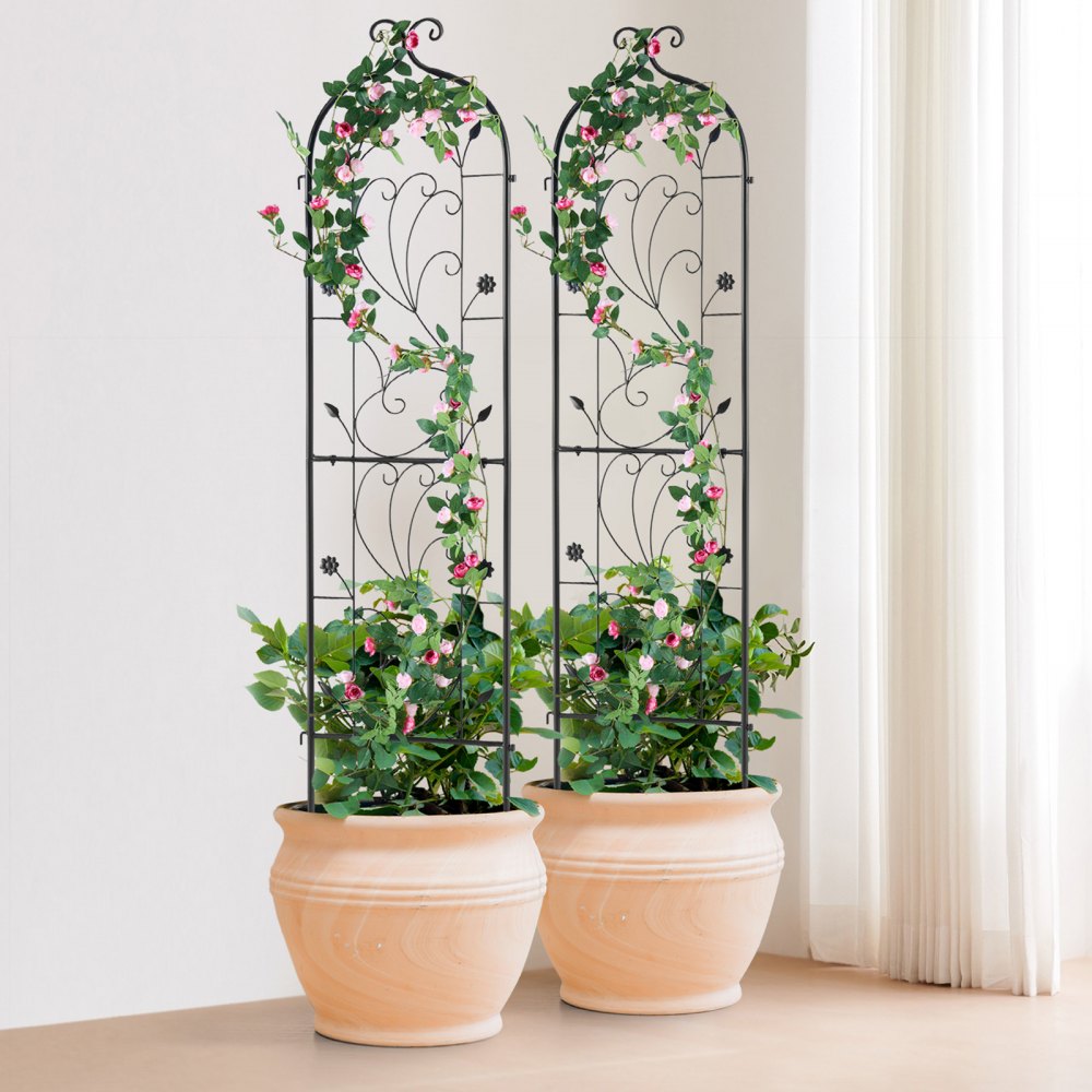 VEVOR Garden Trellis for Climbing Plants, 60 x 15 in, 2 Packs Rustproof Metal Garden Flower Trellis, Outdoor Climbing Rose Trellis Cucumbers Support, Decorative Clematis Trellis for Courtyards Lawns