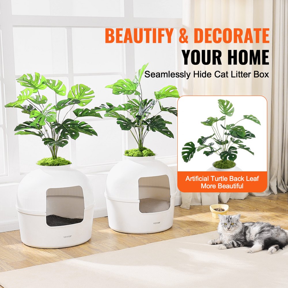 VEVOR Plant Cat Litter Box, Activated Carbon Adsorption System, Hidden Litter Box with 9.49 in Large Entrance, Lighting Decoration & Sturdy PP Material, Fit for Living Room/Corner/Outdoor Pool/Patio