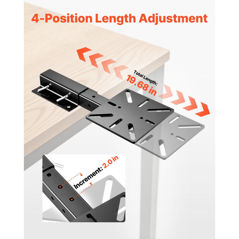 VEVOR Vise Plate Holder, 3-in-1 Table/Wall/Hitch Mounted for 2" Receivers, 4-Level Adjustable Length, Heavy-Duty Steel, Compatible with Pipe Vises & Bench Grinders for Vehicle Repairs, Metalworking