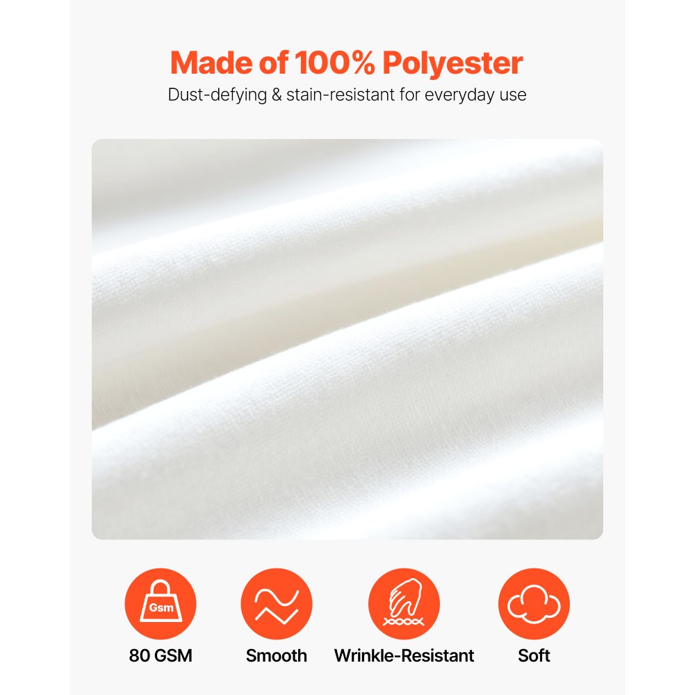 VEVOR Wrap Around Bed Skirt, 15 in Drop, White Dust Ruffle Queen Size, Three Sides Adjustable Bedskirt with Easy Fit Elastic Strap, Wrinkle-Free & Fade-Resistant, Machine Washable, for Queen Size Bed