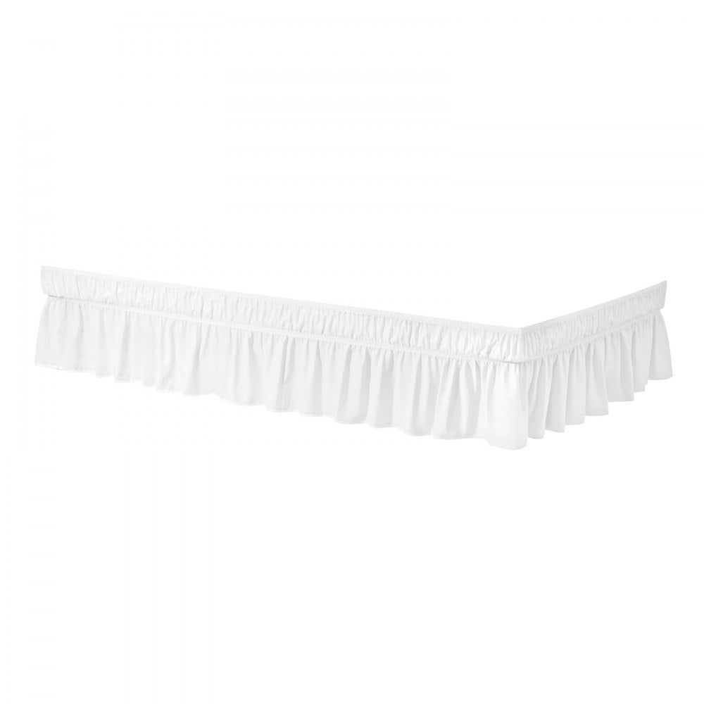 VEVOR Wrap Around Bed Skirt, 15 in Drop, White Dust Ruffle Queen Size, Three Sides Adjustable Bedskirt with Easy Fit Elastic Strap, Wrinkle-Free & Fade-Resistant, Machine Washable, for Queen Size Bed