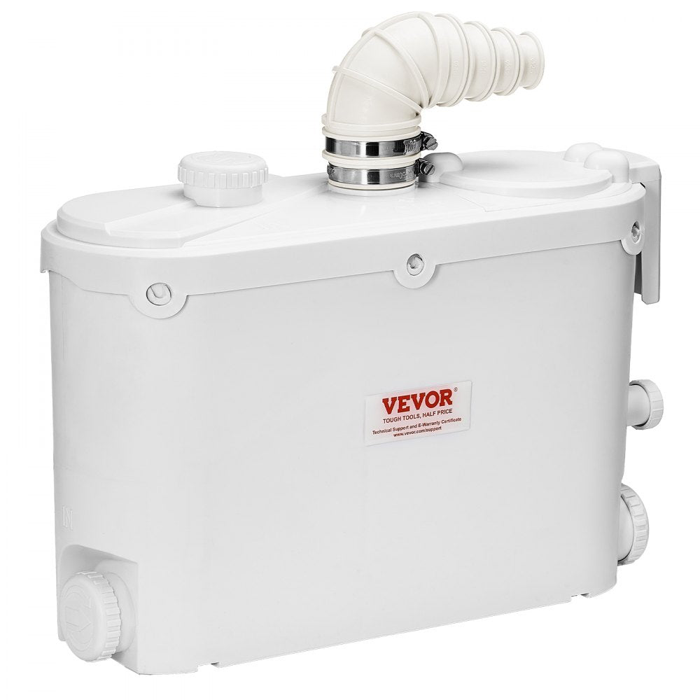VEVOR Macerator Pump, 500W, 29 GPM Flow, 26 ft/8 m Head, Macerator Sewerage Toilet Pump with 4 Water Inlets, Waste Water Disposal Upflush Machine for Kitchen, Basement, Shower, Sink, Laundry, Bathtub