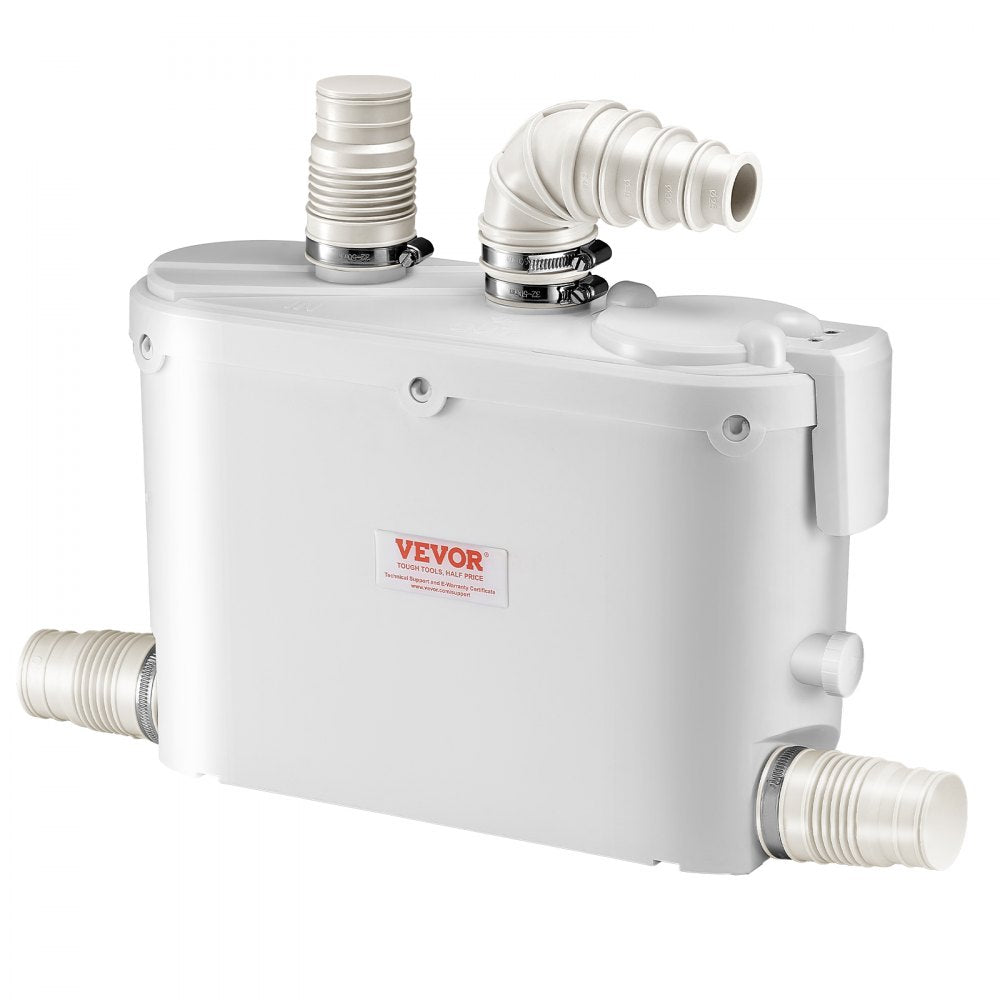 VEVOR Macerator Pump, 500W, 29 GPM Flow, 26 ft/8 m Head, Macerator Sewerage Toilet Pump with 4 Water Inlets, Waste Water Disposal Upflush Machine for Kitchen, Basement, Shower, Sink, Laundry, Bathtub