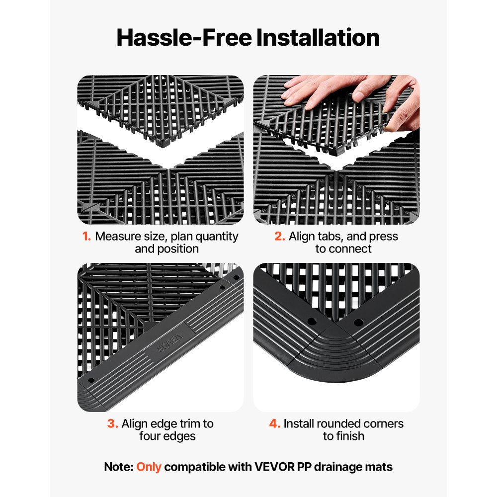 VEVOR Transition Edge Kit, 11-Piece, Durable PP Interlocking Modular Garage Floor Edging, Easy Installation, Edge Protection for Wet Area Restaurant, Only Compatible with VEVOR Drainage Mats, Black