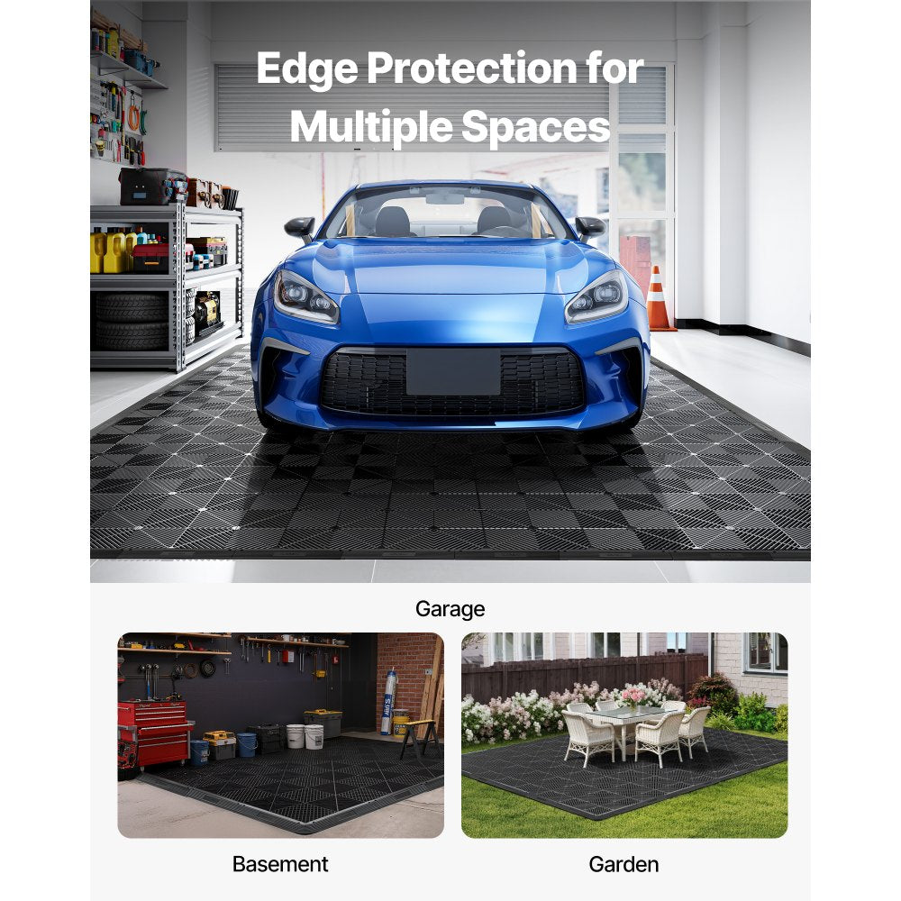 VEVOR Transition Edge Kit, 11-Piece, Durable PP Interlocking Modular Garage Floor Edging, Easy Installation, Edge Protection for Wet Area Restaurant, Only Compatible with VEVOR Drainage Mats, Black