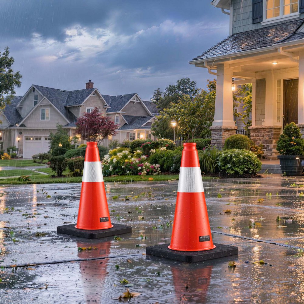 VEVOR Traffic Safety Cones 12 Pack 18 Inch Flexible PVC Orange Traffic Cone, For Parking Lots and Home Use, with Weighted Black Base, Reflective Collar Visible at Night, Heavy Duty Design, Easy Storage