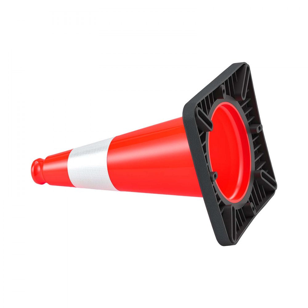 VEVOR Traffic Safety Cones 12 Pack 18 Inch Flexible PVC Orange Traffic Cone, For Parking Lots and Home Use, with Weighted Black Base, Reflective Collar Visible at Night, Heavy Duty Design, Easy Storage