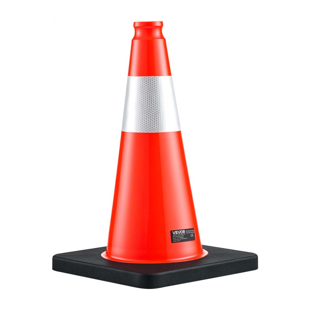 VEVOR Traffic Safety Cones 12 Pack 18 Inch Flexible PVC Orange Traffic Cone, For Parking Lots and Home Use, with Weighted Black Base, Reflective Collar Visible at Night, Heavy Duty Design, Easy Storage