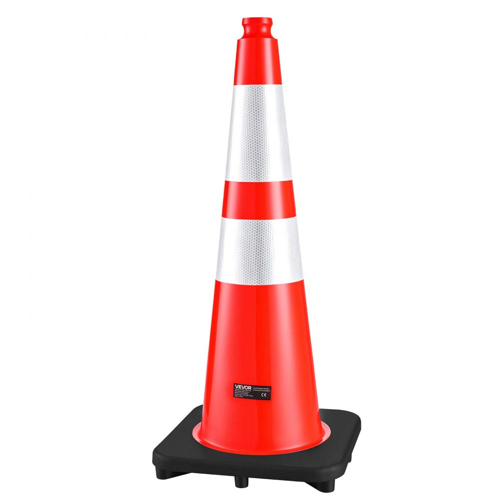VEVOR Traffic Safety Cones 4 Pack 28 Inch Flexible PVC Orange Traffic Cones, For Accident or Construction Warning, with Weighted Black Base, Reflective Collar Visible at Night, Heavy Duty, Easy Storage