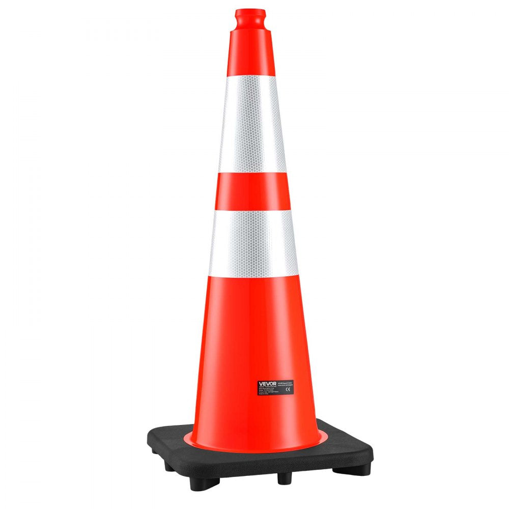 VEVOR Traffic Safety Cones 8 Pack 28 Inch Flexible PVC Orange Traffic Cones, For Accident or Construction Warning, with Weighted Black Base, Reflective Collar Visible at Night, Heavy Duty, Easy Storage