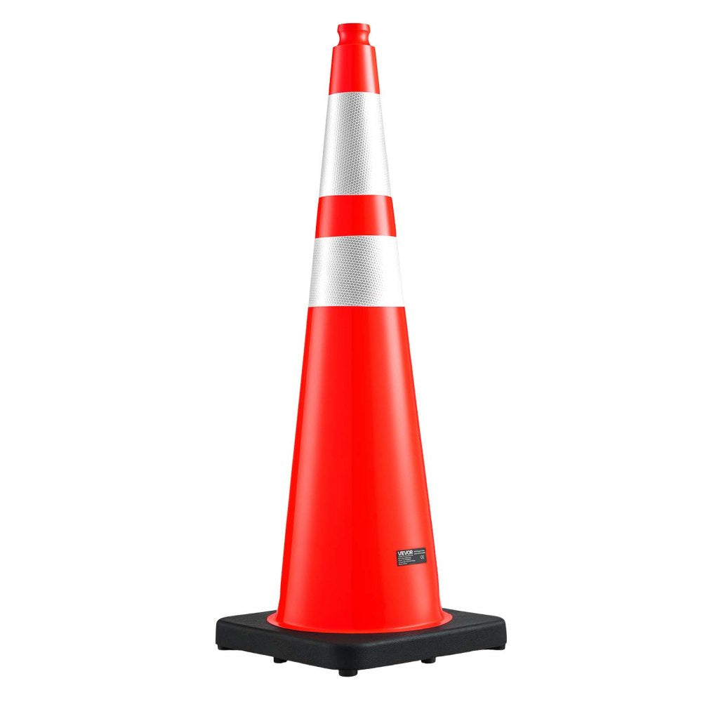 VEVOR Traffic Safety Cones 4 Pack 36 Inch Flexible PVC Orange Traffic Cones, For Highway Warning or Traffic Control, Weighted Black Base, Reflective Collar Visible at Night, Heavy Duty, Easy Storage